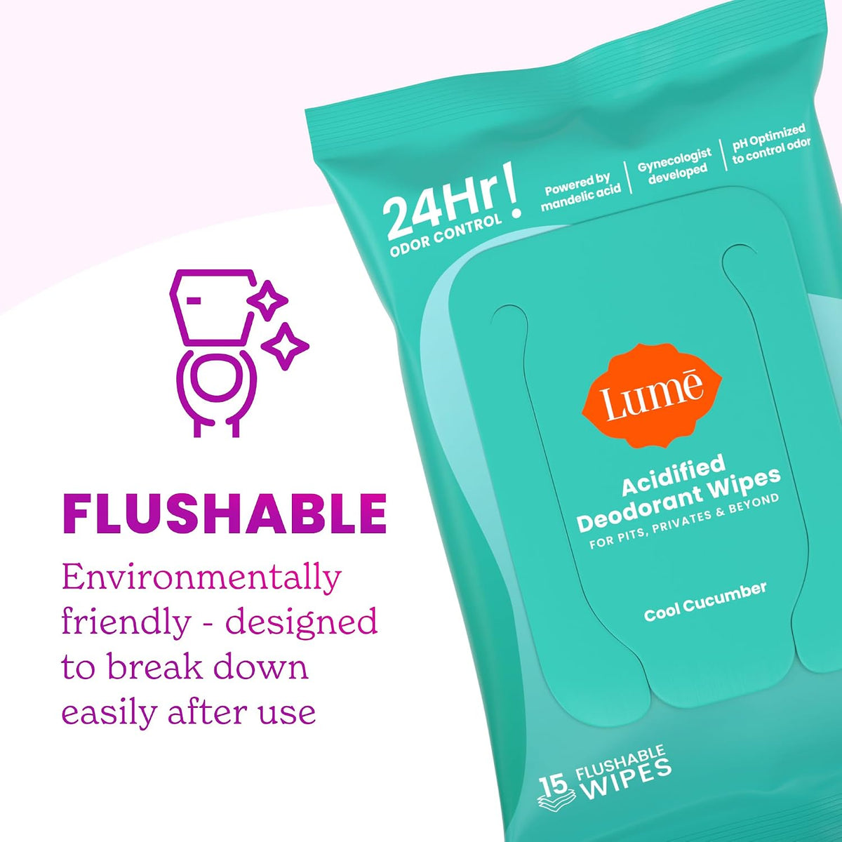Lume Acidified Body Wash & Flushable Deodorant Wipes - 24 Hour Odor Control